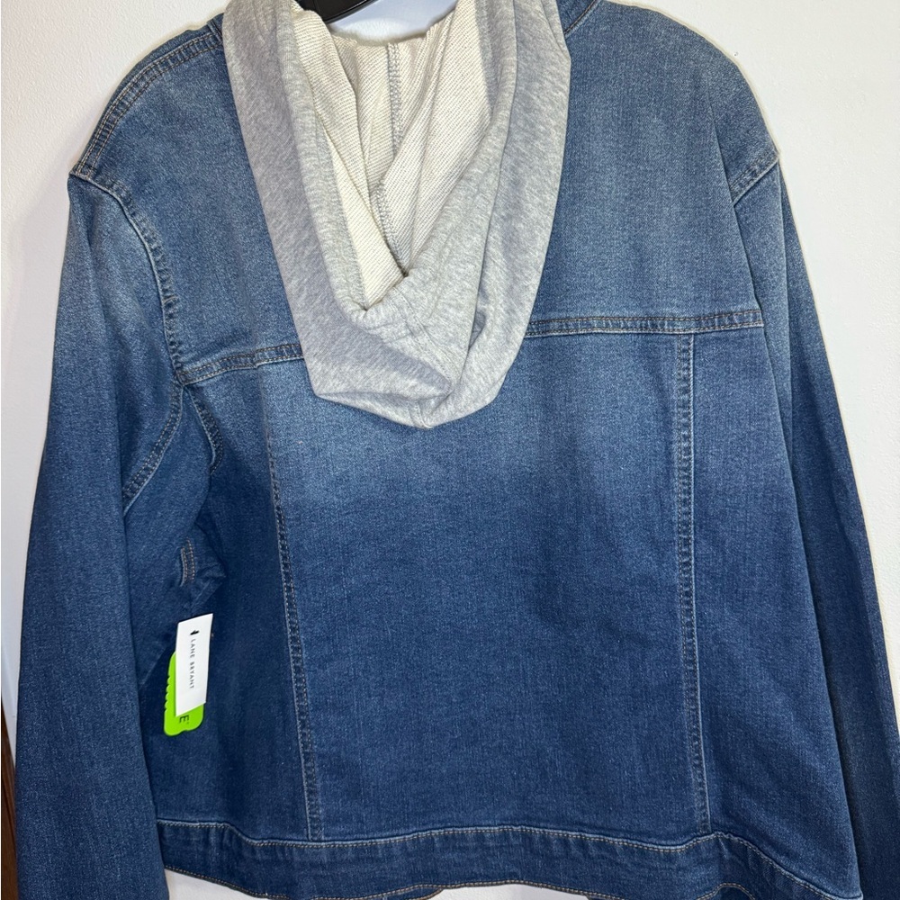 NWT Lane Bryant Blue Denim Jacket with Gray Hood - Picture 7 of 8